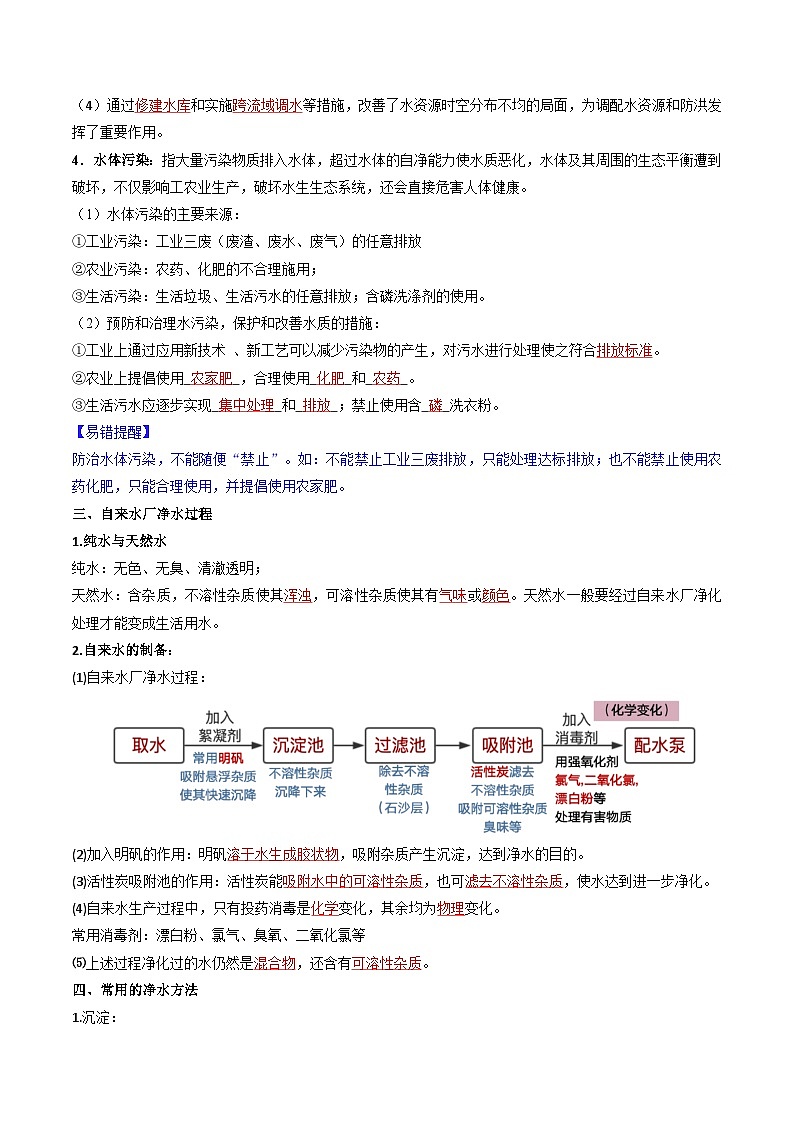 【寒假衔接讲义】人教版 初中化学 九年级上册 知识讲义 4.1 水资源及其利用（解析版）第3页