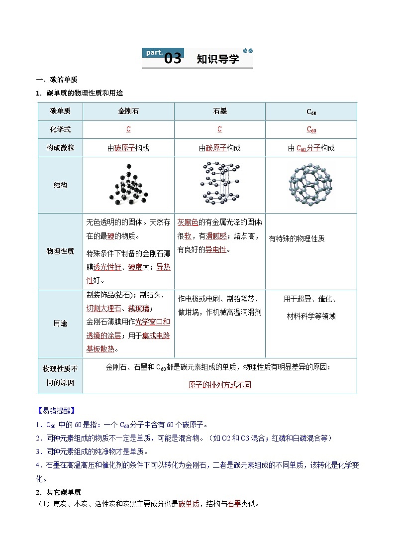 【寒假衔接讲义】人教版 初中化学 九年级上册 知识讲义 6.1 碳单质的多样性（解析版）第2页