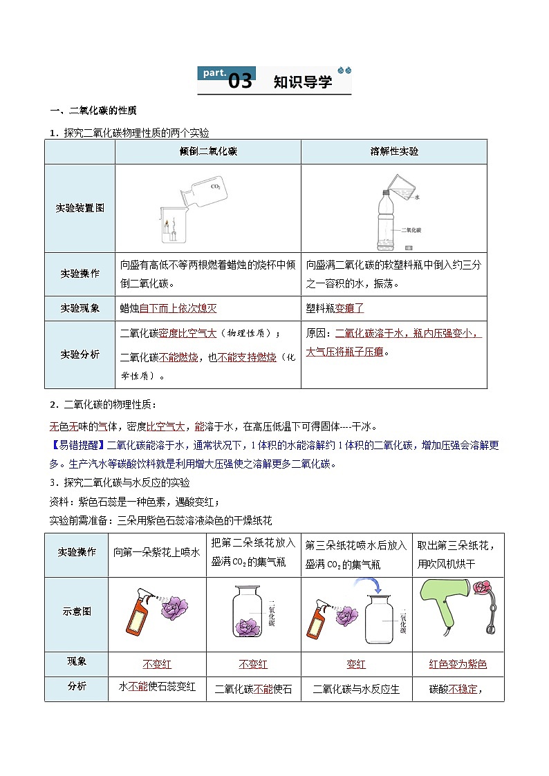 【寒假衔接讲义】人教版 初中化学 九年级上册 知识讲义 6.2 碳的氧化物（解析版）第2页