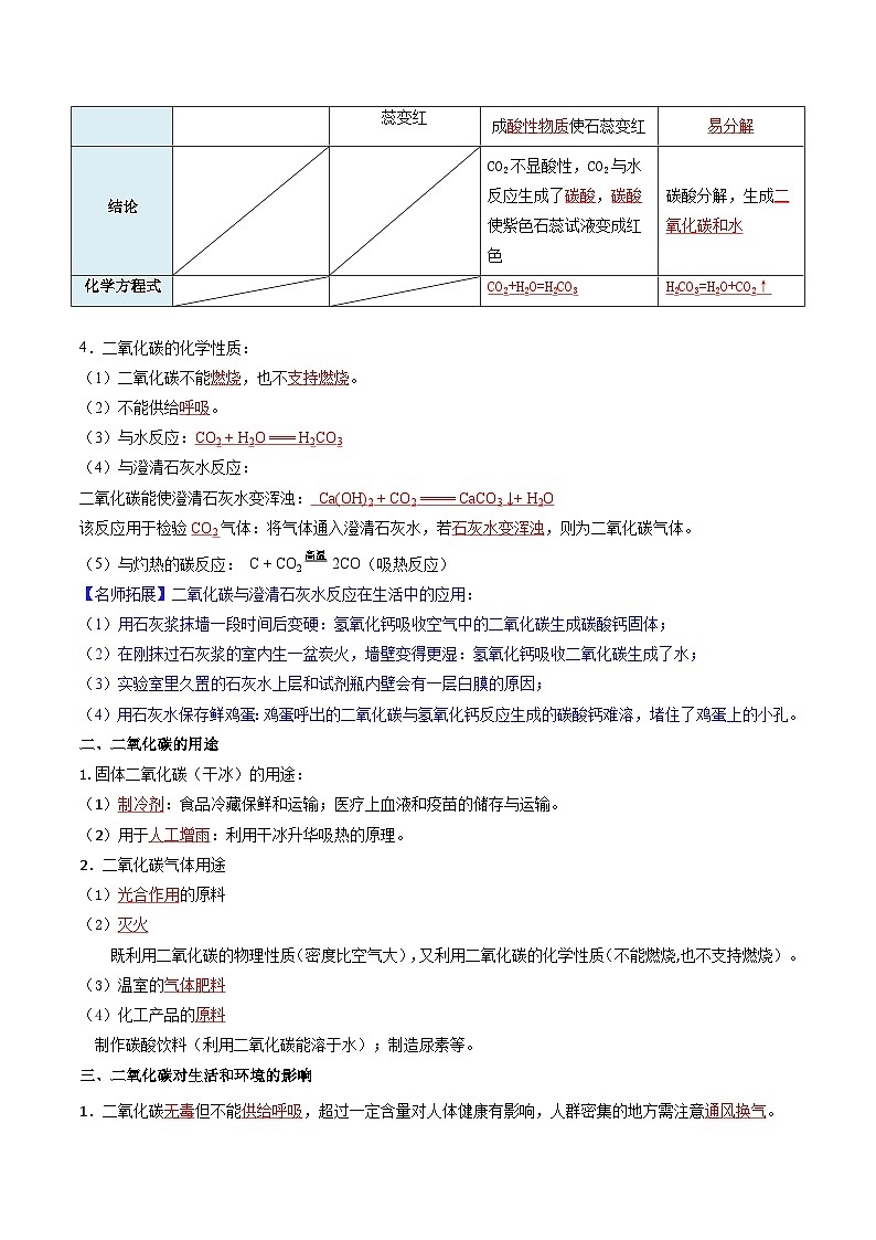 【寒假衔接讲义】人教版 初中化学 九年级上册 知识讲义 6.2 碳的氧化物（解析版）第3页