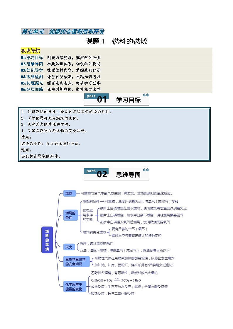 【寒假衔接讲义】人教版 初中化学 九年级上册 知识讲义 7.1 燃料的燃烧（解析版）第1页