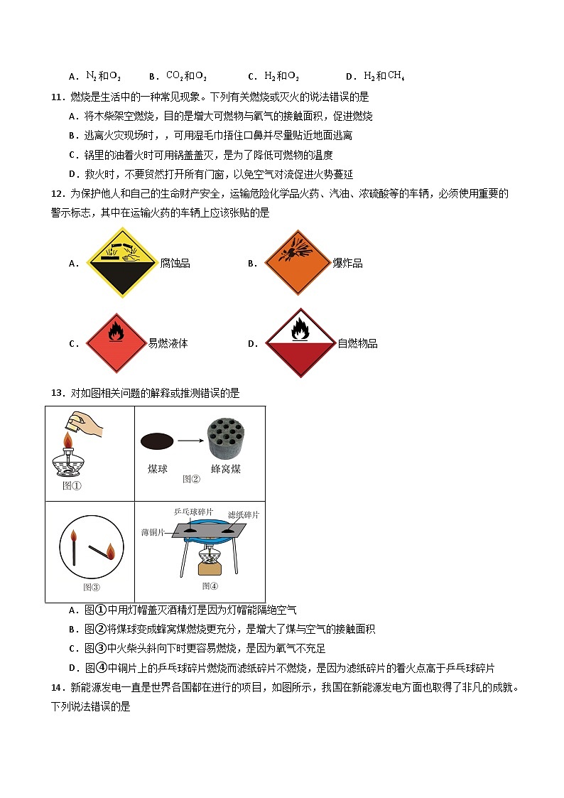 【寒假专项训练】人教版 初中化学 九年级上册 寒假专项训练  第七练 能源的合理利用和开发（原卷版）第3页