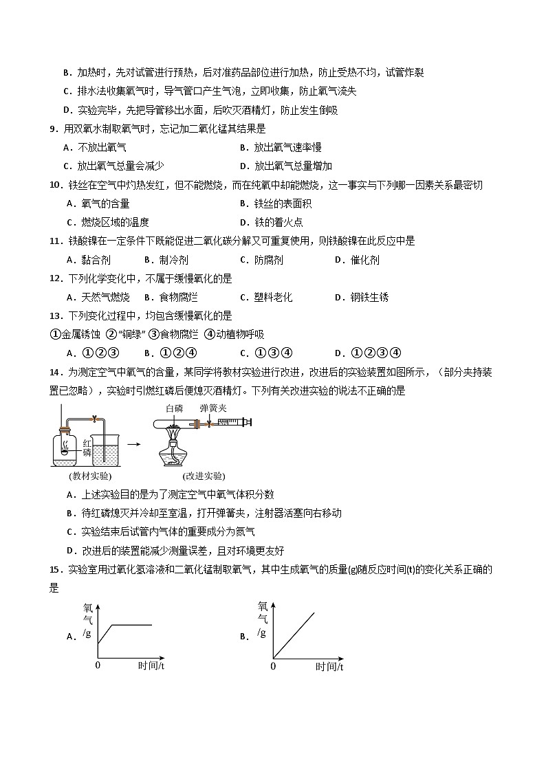 【寒假专项训练】人教版 初中化学 九年级上册 寒假专项训练  第二练 空气和氧气（原卷版）第2页