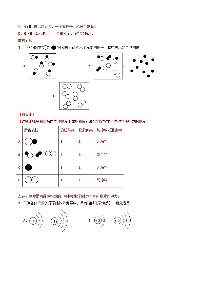 【寒假专项训练】人教版 初中化学 九年级上册 寒假专项训练  第三练 物质构成的奥秘（解析版）第3页