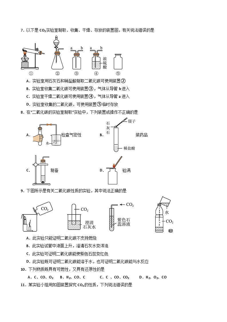 【寒假专项训练】人教版 初中化学 九年级上册 寒假专项训练  第六练 碳和碳的氧化物（原卷版）第2页