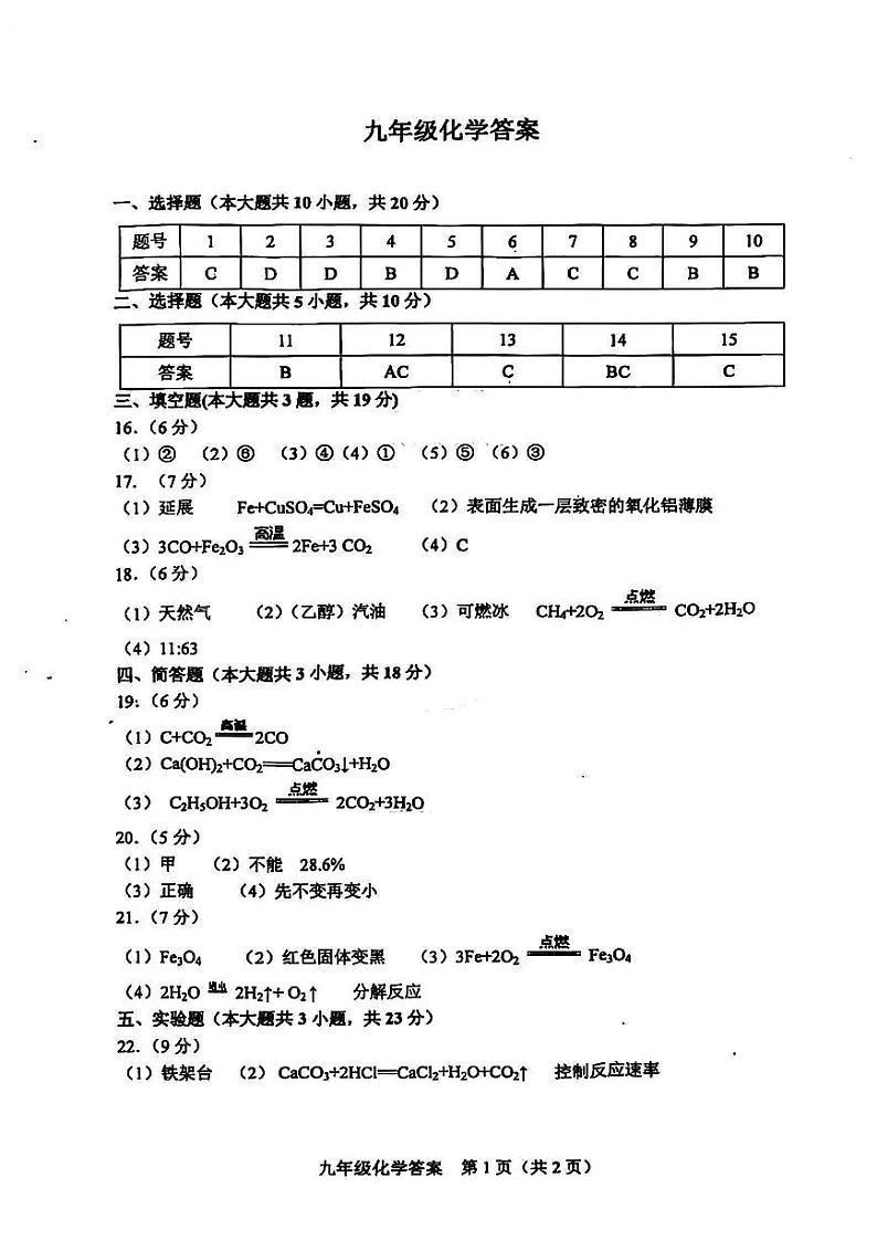 化学答案第1页