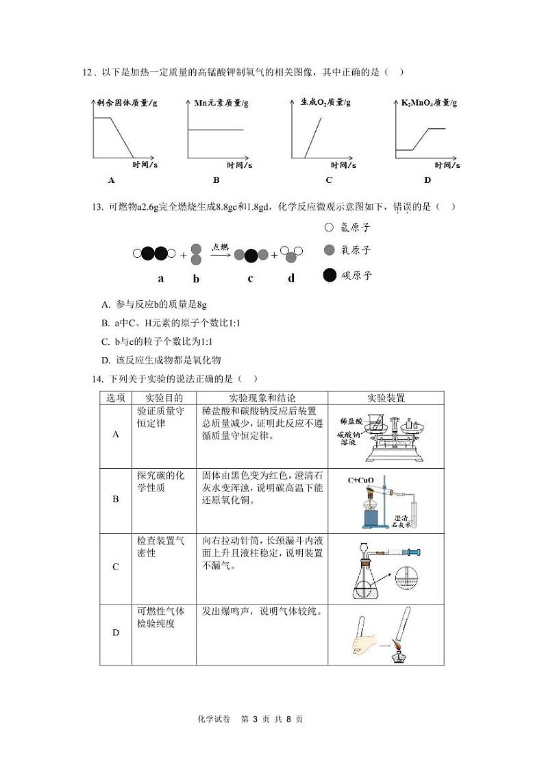 广东省广州市广州大学附属中学2024-2025学年上学期九年级1月大联盟质量检查化学试题第3页