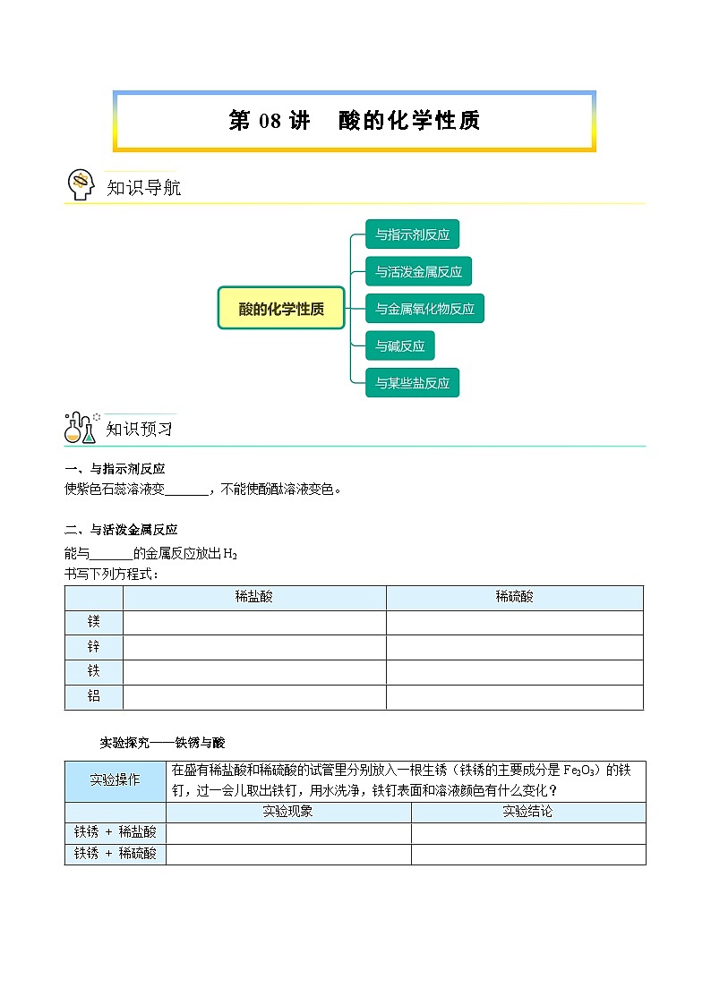 第08讲 酸的化学性质【寒假自学课】2025年九年级化学（人教版）学案第1页