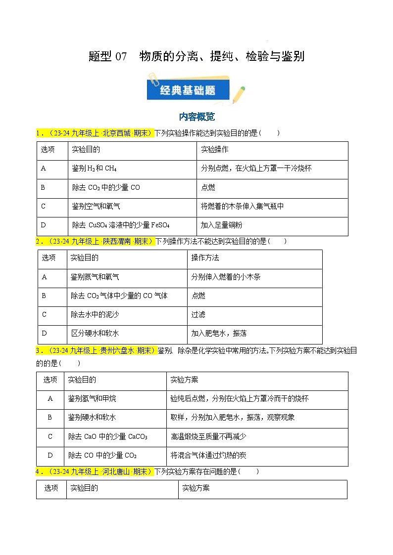 题型07 物质的分离、提纯、检验与鉴别（原卷版）第1页