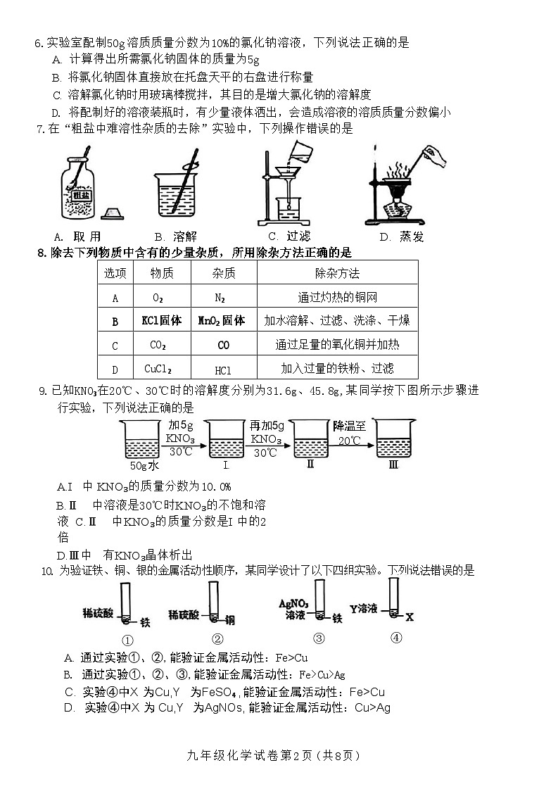 天津市和平区2024-2025学年九年级上学期期末化学试题（原卷版）第2页