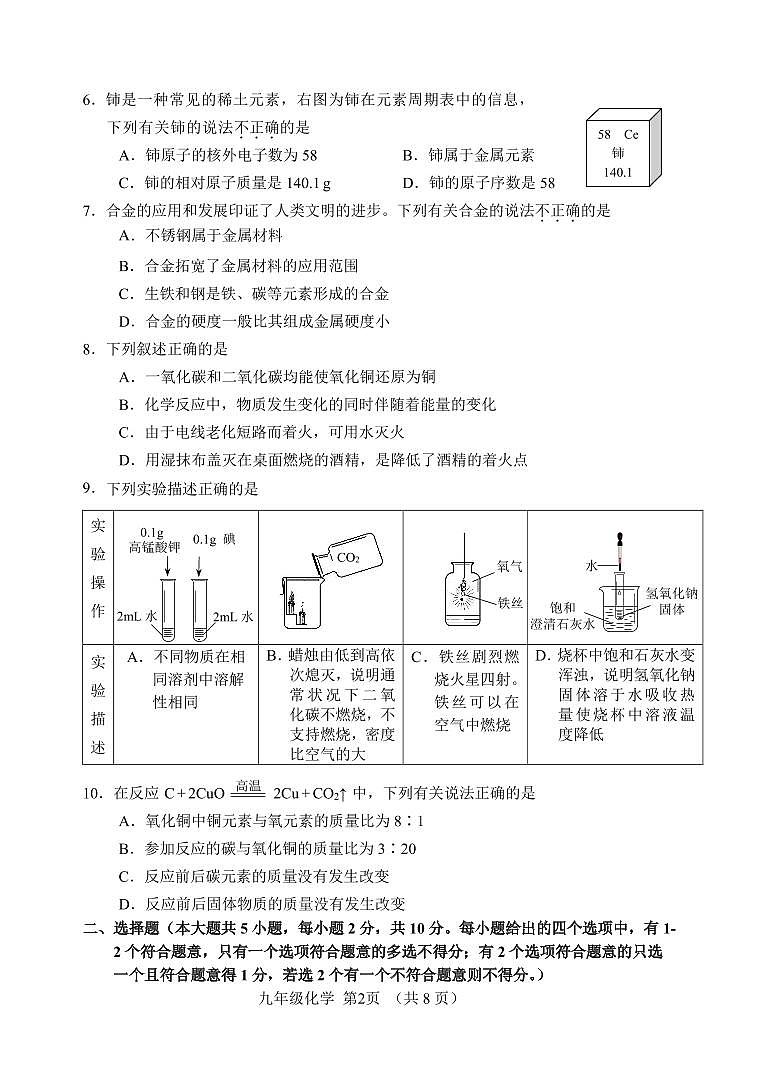 天津市河北区2024-2025学年九年级上学期期末化学试题（原卷版）第2页