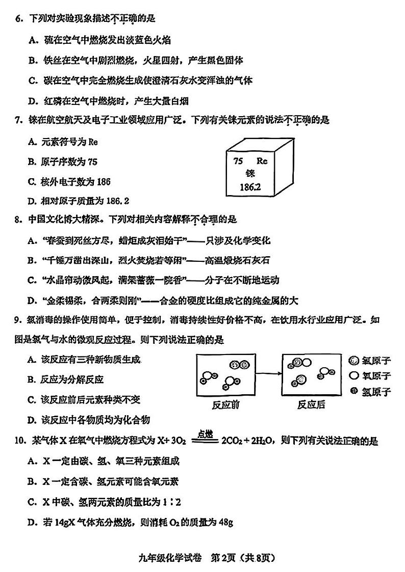 天津市河东区2024-2025学年九年级上学期期末化学试题（原卷版）第2页