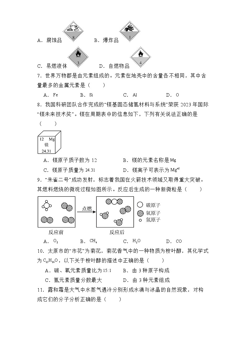 山西省太原市小店区山西大学附属中学校2024-2025学年九年级上学期12月月考 化学试题（含解析）第2页