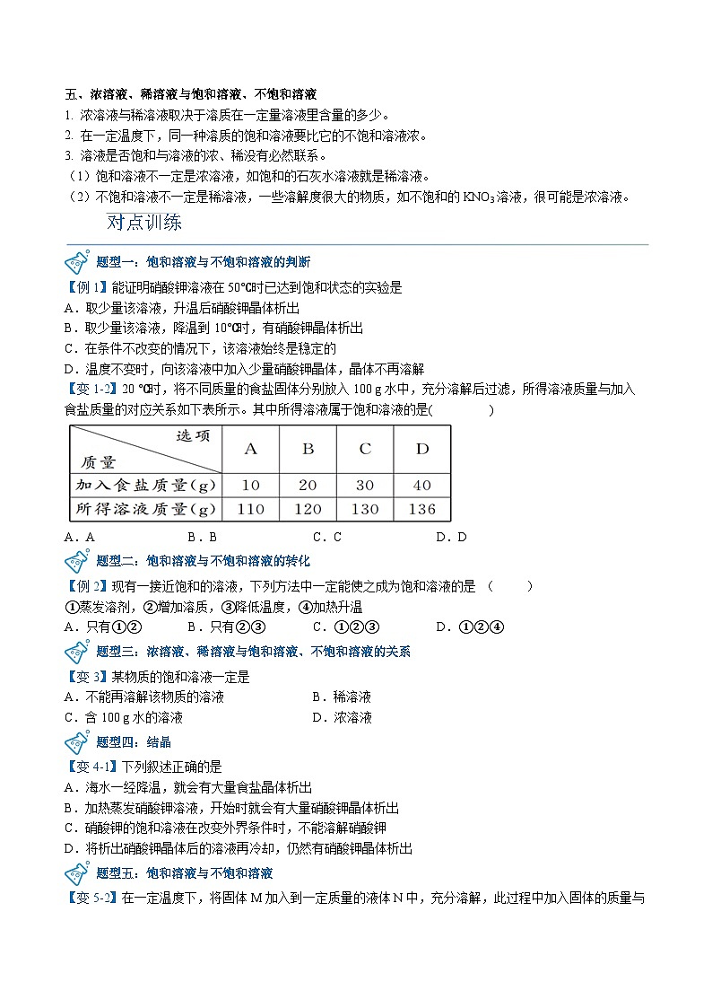 第03讲 饱和溶液与不饱和溶液【寒假自学课】2025年九年级化学（人教版）学案第2页