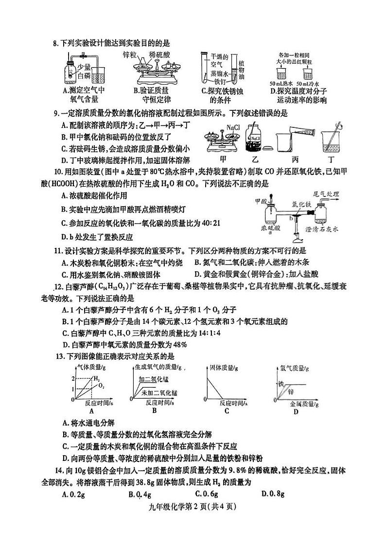 河南省平顶山市2024-2025学年九年级上学期1月期末考试化学试题第2页