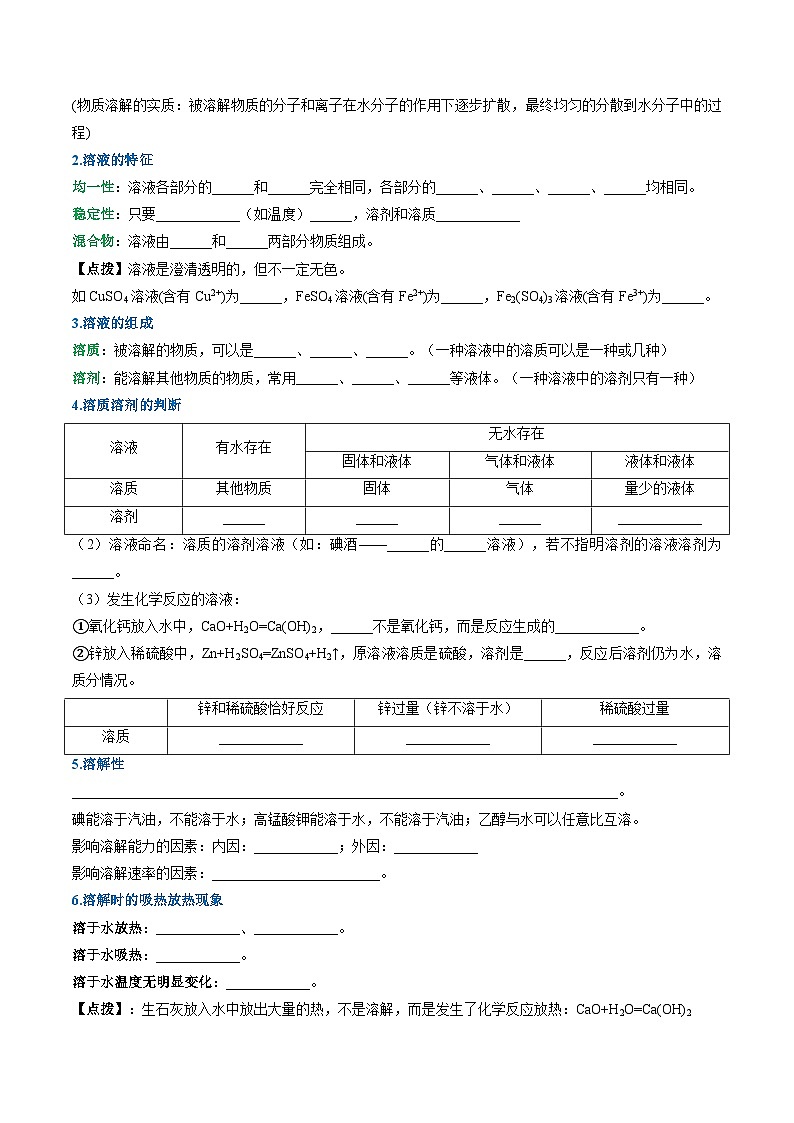 寒假预习-第01讲 溶液及其应用 (学生版) 2025年九年级化学寒假衔接讲练 (人教版)第2页