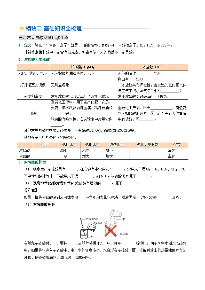 寒假预习-第05讲 常见的酸和碱 (学生版) 2025年九年级化学寒假衔接讲练 (人教版)第2页