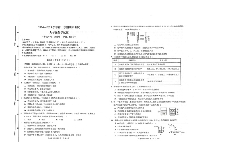 2024-2025学年广饶县第一学期期末考试-九年级化学第1页