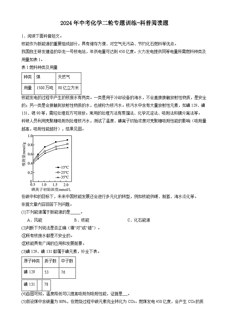 2024年中考化学二轮专题训练----科普阅读题第1页