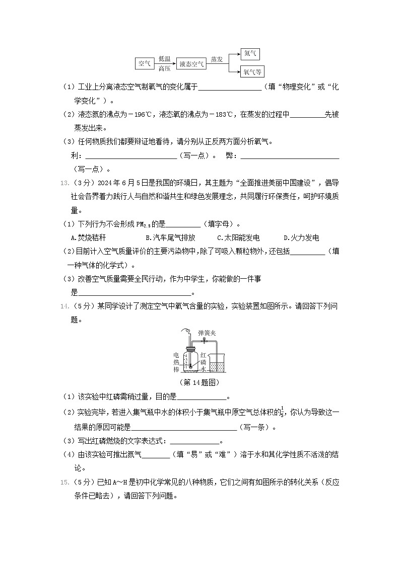 陕西省2024九年级化学上册第二单元我们周围的空气学情评估试卷（附答案人教版）第3页