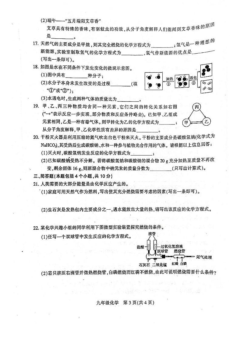 平顶山市2024-2025学年九年级上学期期末调研化学试卷及答案第3页