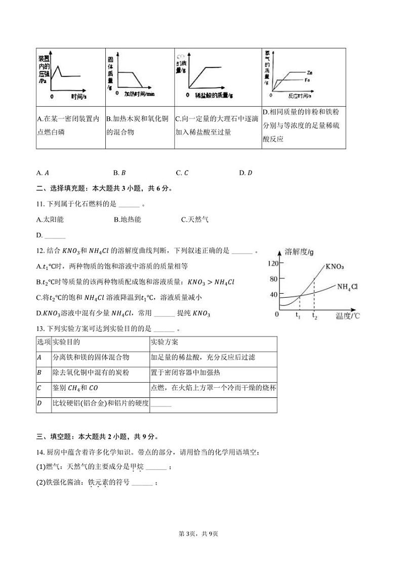 2024～2025学年江西省南昌县国语学校集团九年级(上)期末化学试卷(含答案)第3页