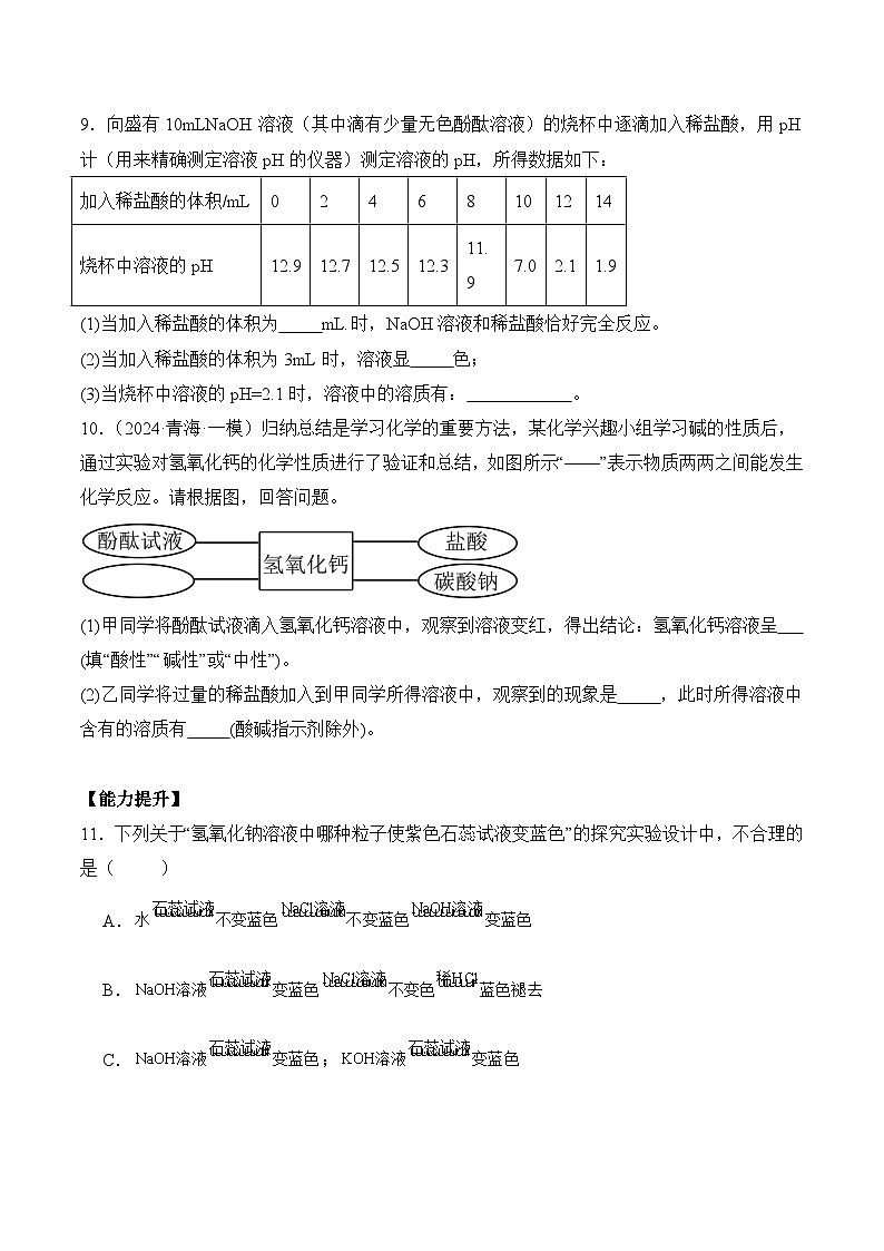 【核心素养】人教版化学九年级下册 《课题2 常见的酸和碱（第3课时）》分层作业（原卷版）第3页