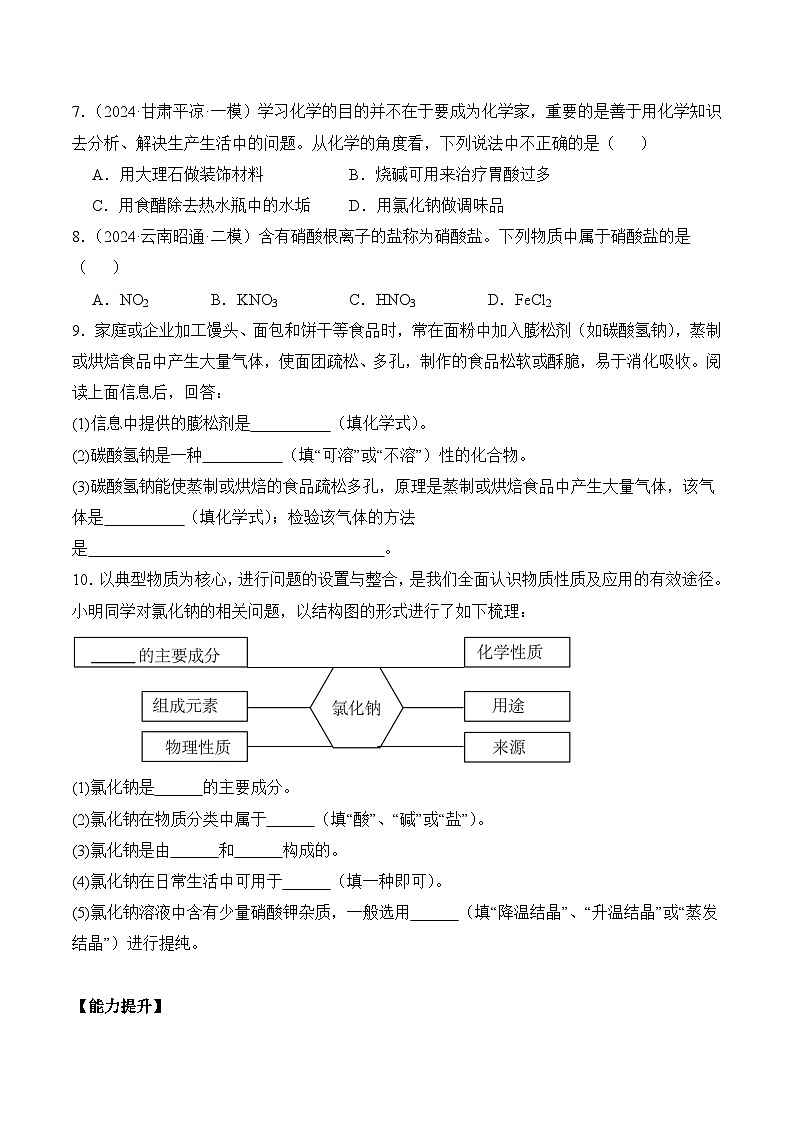 【核心素养】人教版化学九年级下册 课题3 常见的盐（第1课时）（分层作业）（原卷版）第2页