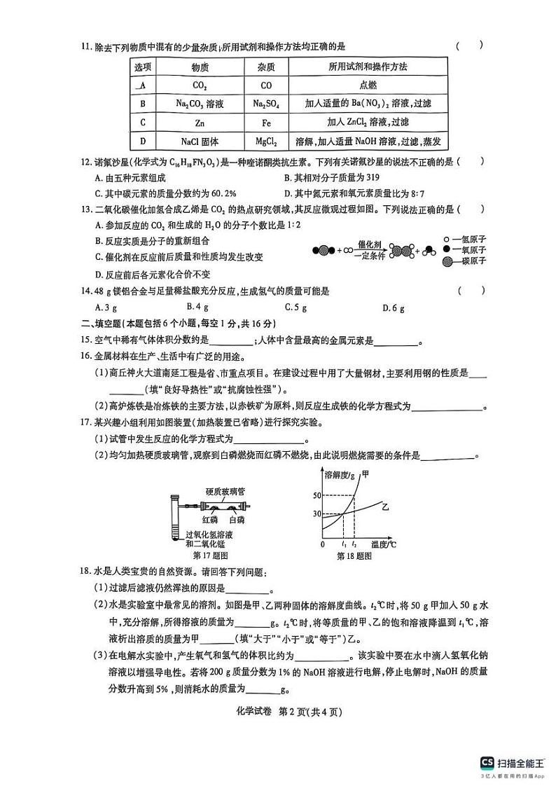 2024-2025学年第一学期九年级期末试卷（化学）第2页