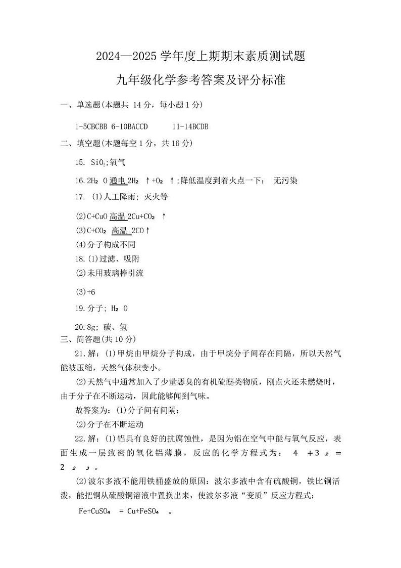 河南省驻马店市泌阳县2024-2025学年九年级上学期期末化学试题及答案 河南省驻马店市泌阳县2024-2025学年九年级上学期期末化学试题答案第1页