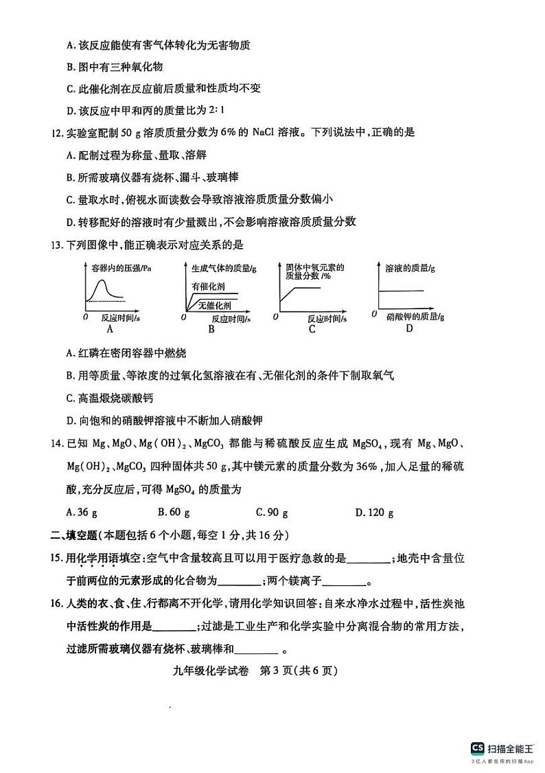 河南省信阳市外国语中学2024-2025学年九年级上学期期末考试化学试卷第3页