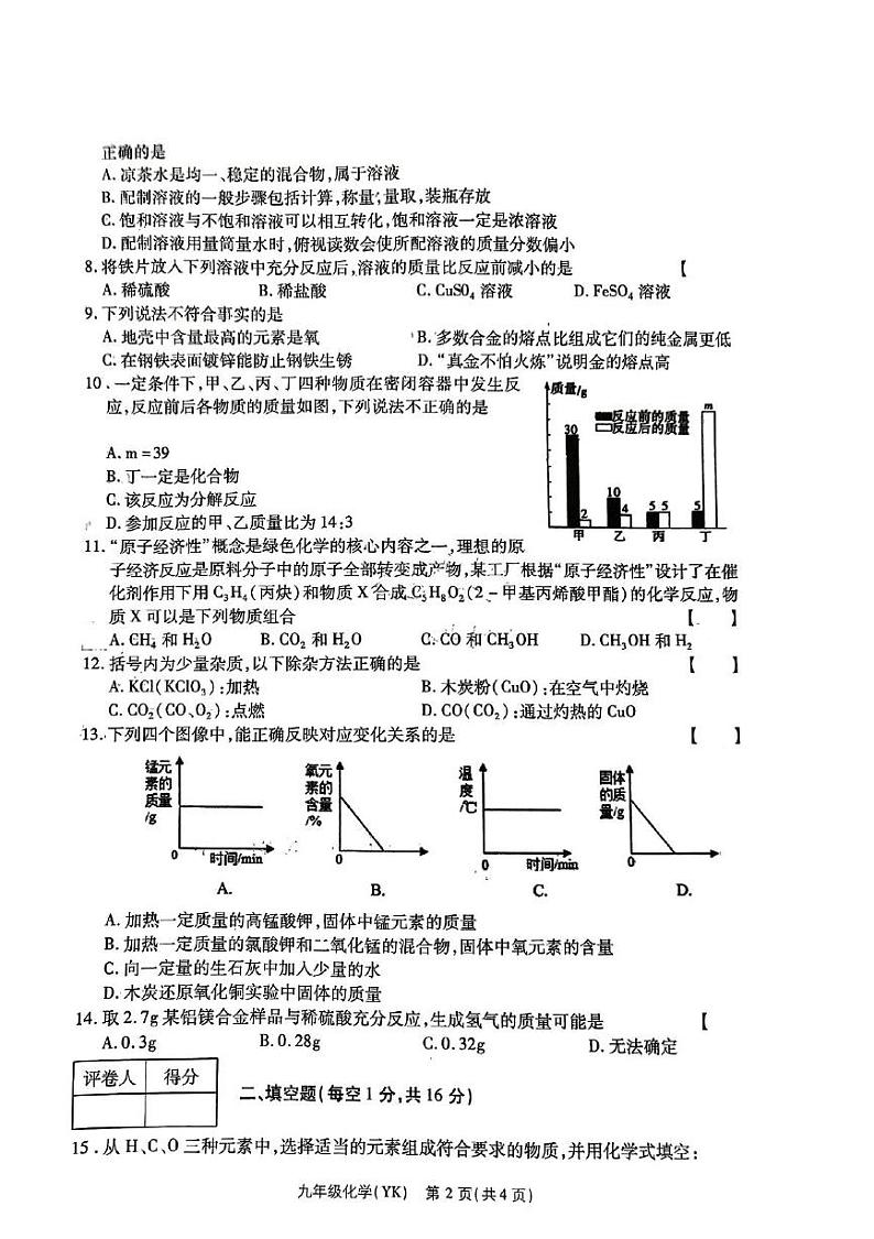 河南省周口市太康县2024-2025学年九年级上学期1月期末考试化学试题第2页