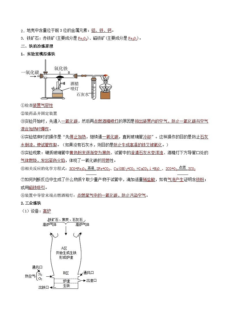 九年级初中化学上册同步讲义（新沪教版）6.1金属矿物及铁的冶炼（教师版）第2页