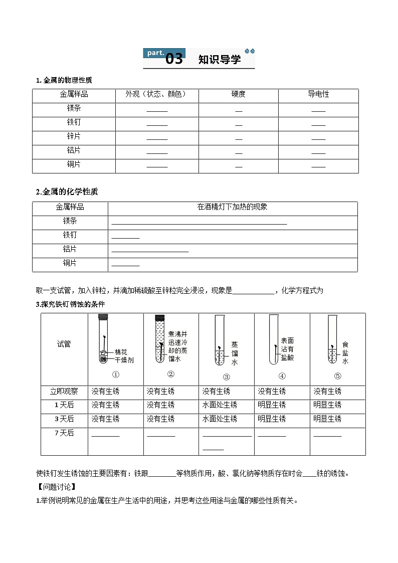 九年级初中化学上册同步讲义（新沪教版）6.4基础实验5常见金属的物理性质和化学性质（学生版）第2页