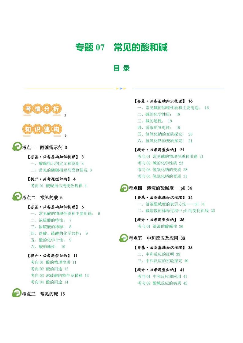 专题07 常见的酸和碱（讲义）-2024年中考化学一轮复习讲练测（全国通用）（教师版）第1页