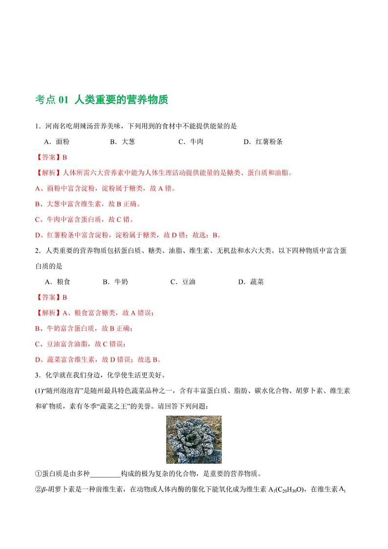 专题12 化学与生活（练习）-2024年中考化学一轮复习讲练测（全国通用）（教师版）第2页