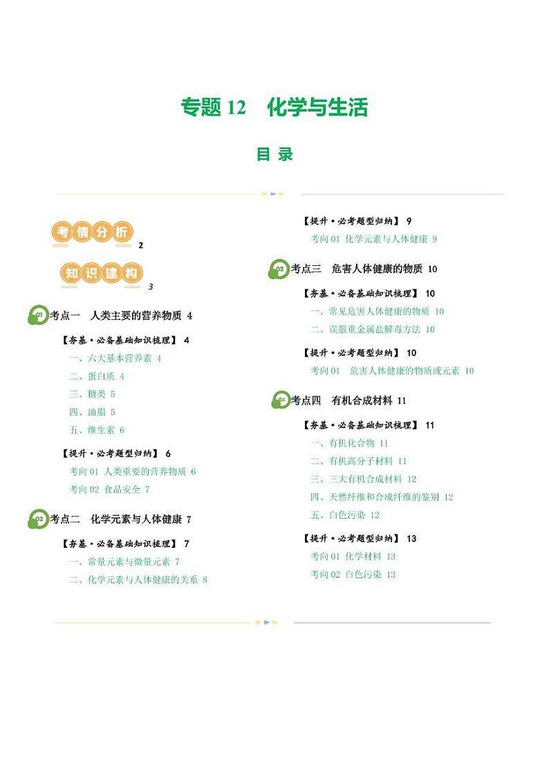 专题12 化学与生活（讲义）-2024年中考化学一轮复习讲练测（全国通用）（学生版）第1页