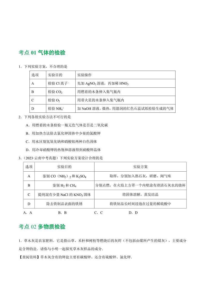 专题15 物质的检验、鉴别与除杂（练习）-2024年中考化学一轮复习讲练测（全国通用）（学生版）第2页