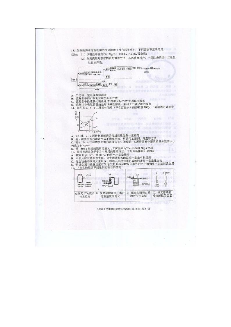 山东省泰安市新泰市2024-2025学年九年级上学期1月期末考试化学试题第3页