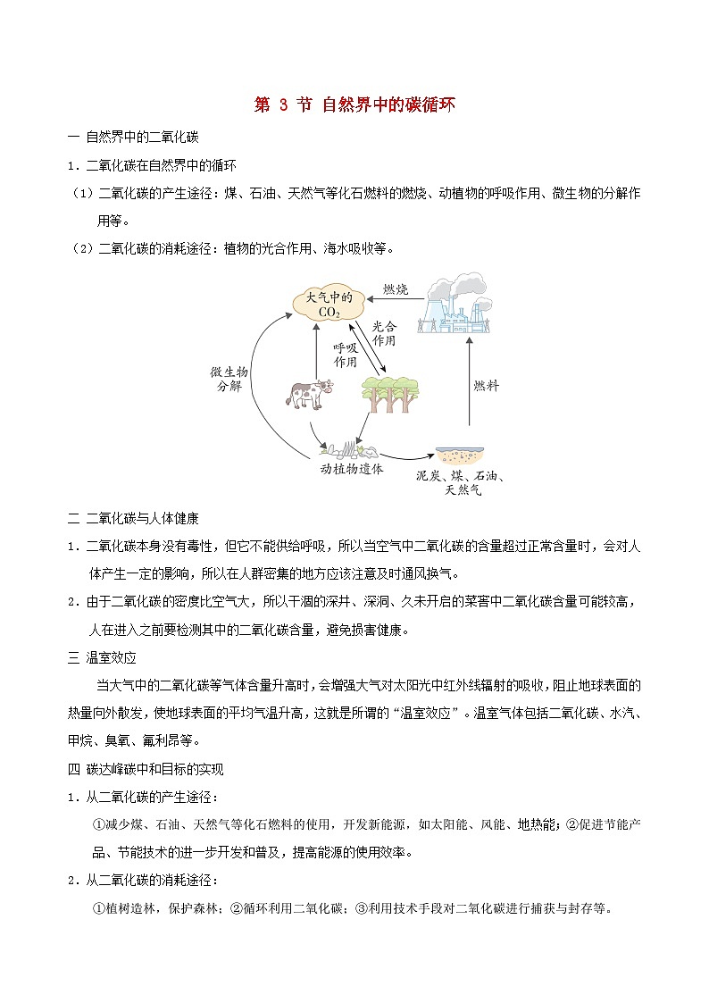 福建省2024九年级化学上册第5章奇妙的二氧化碳第3节自然界中的碳循环知识点沪教版第1页