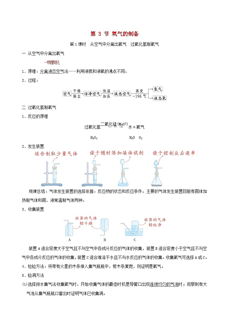 福建省2024九年级化学上册第2章空气与水资源第3节氧气的制备知识点沪教版第1页