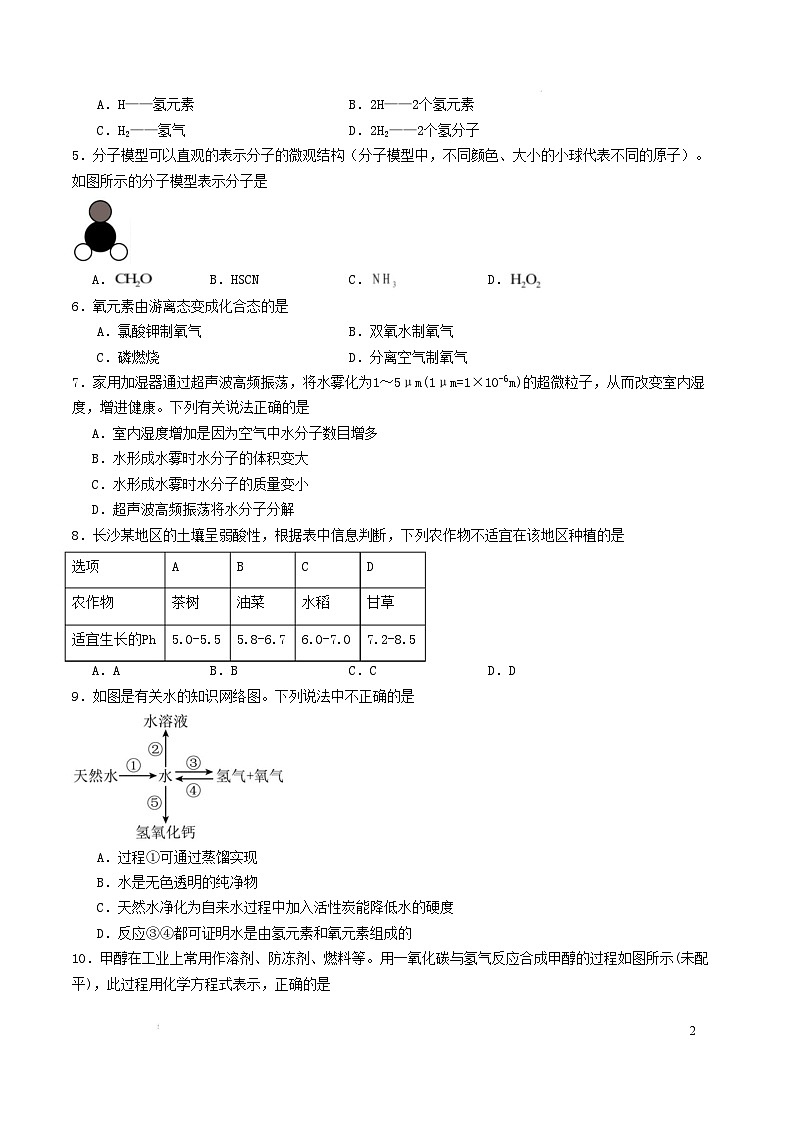 九年级化学开学摸底考01（考试版）（沪教版•上海）A4版第2页