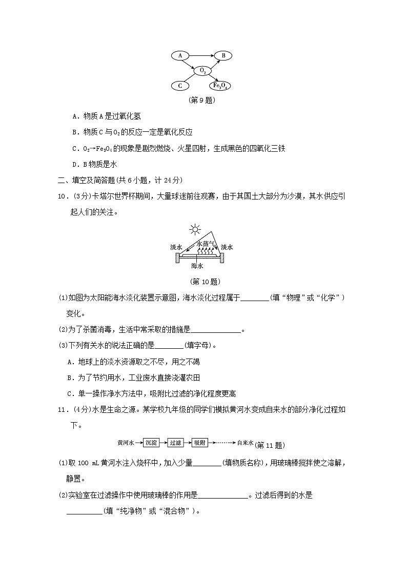 陕西省2024九年级化学上册第一阶段学情评估试卷（附答案科学版）第3页