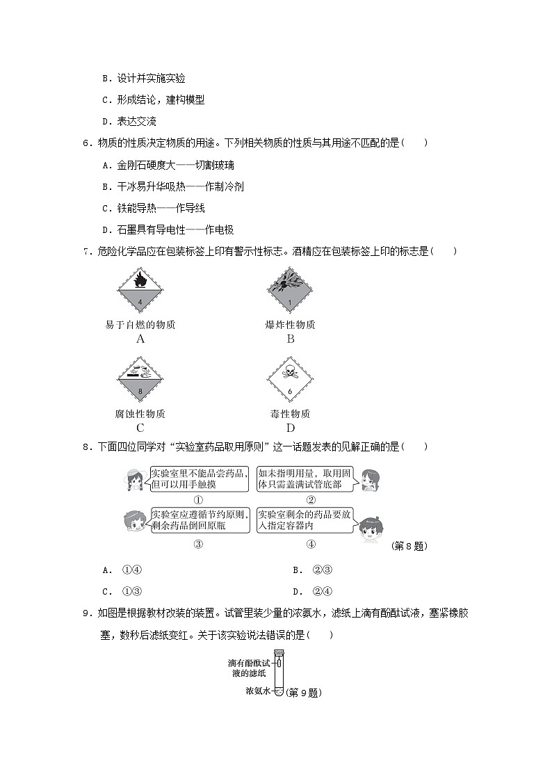 福建省2024九年级化学上册第1章开启化学之门学情评估试卷（附答案沪教版）第2页