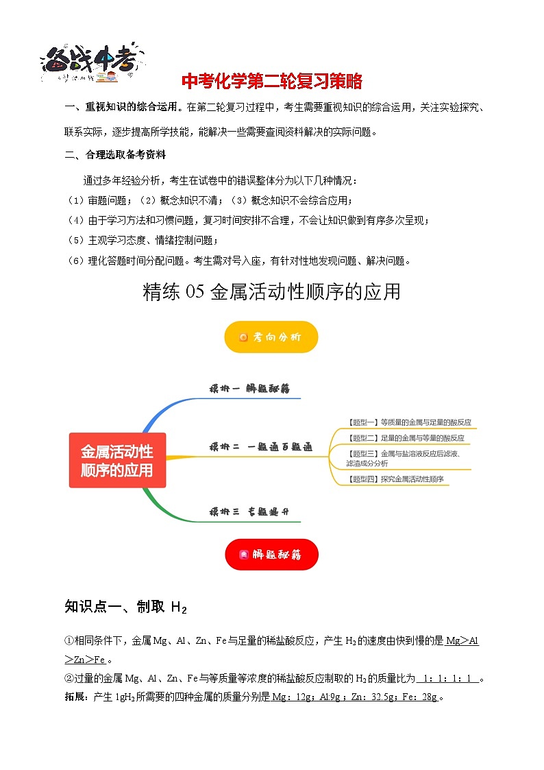 专练05 金属活动性顺序的应用（原卷版）第1页