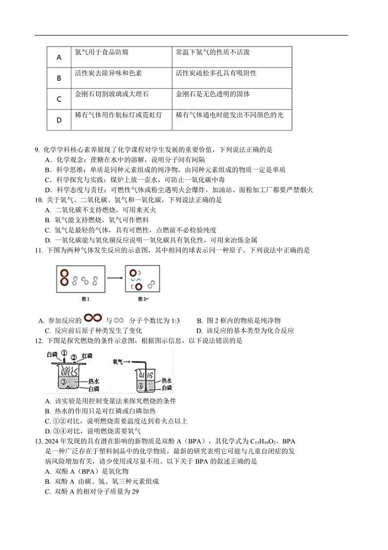 2024～2025学年四川省乐山市沐川县九年级上期末考试化学试卷(含答案)第3页