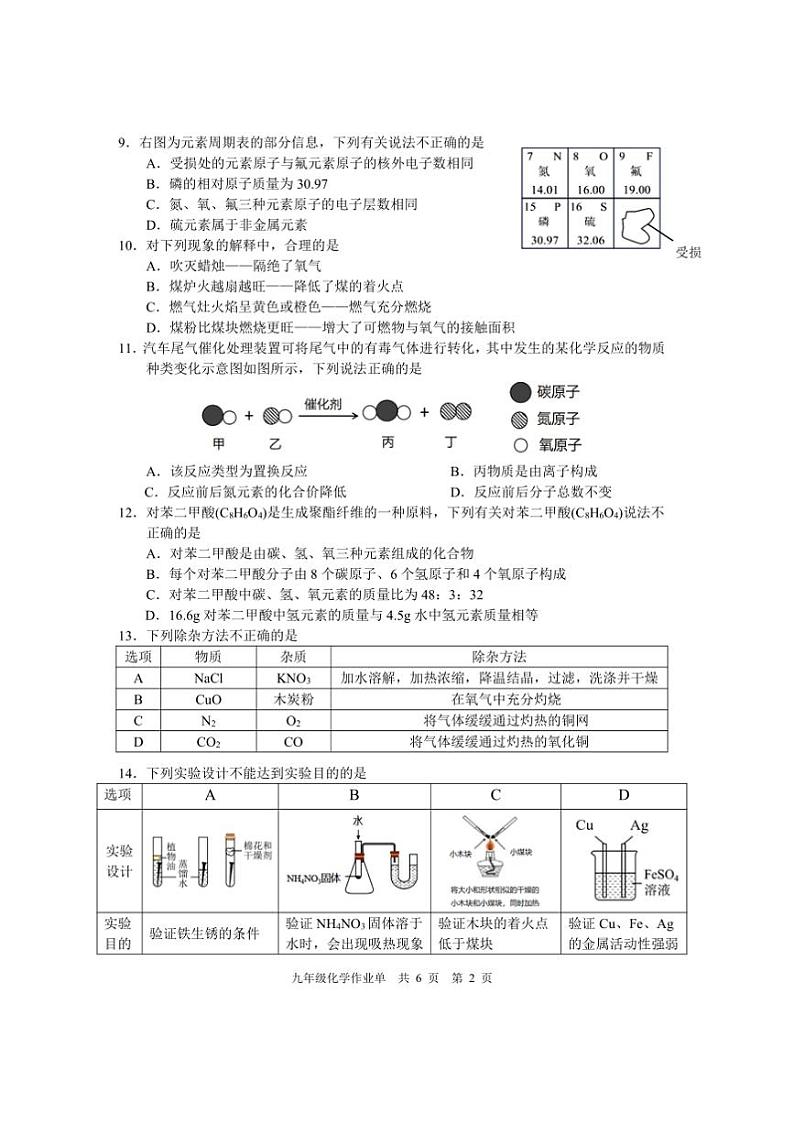 2024～2025学年江苏省南京市玄武区九年级上期末质量监测化学试卷(含答案)第2页
