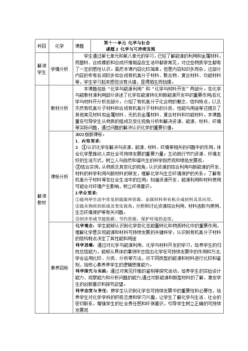 课题2  化学与可持续发展  教学设计第1页