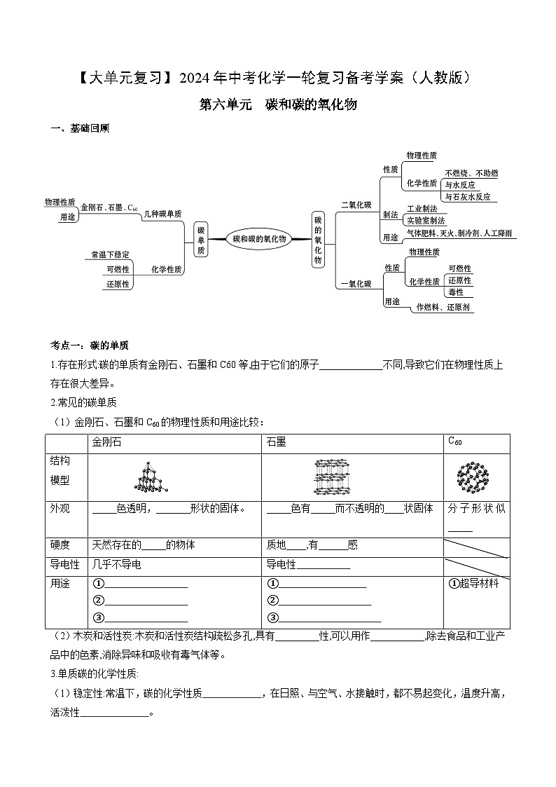 第六单元 碳和碳的氧化物-【大单元复习】最新中考化学一轮复习备考学案（人教版）第1页
