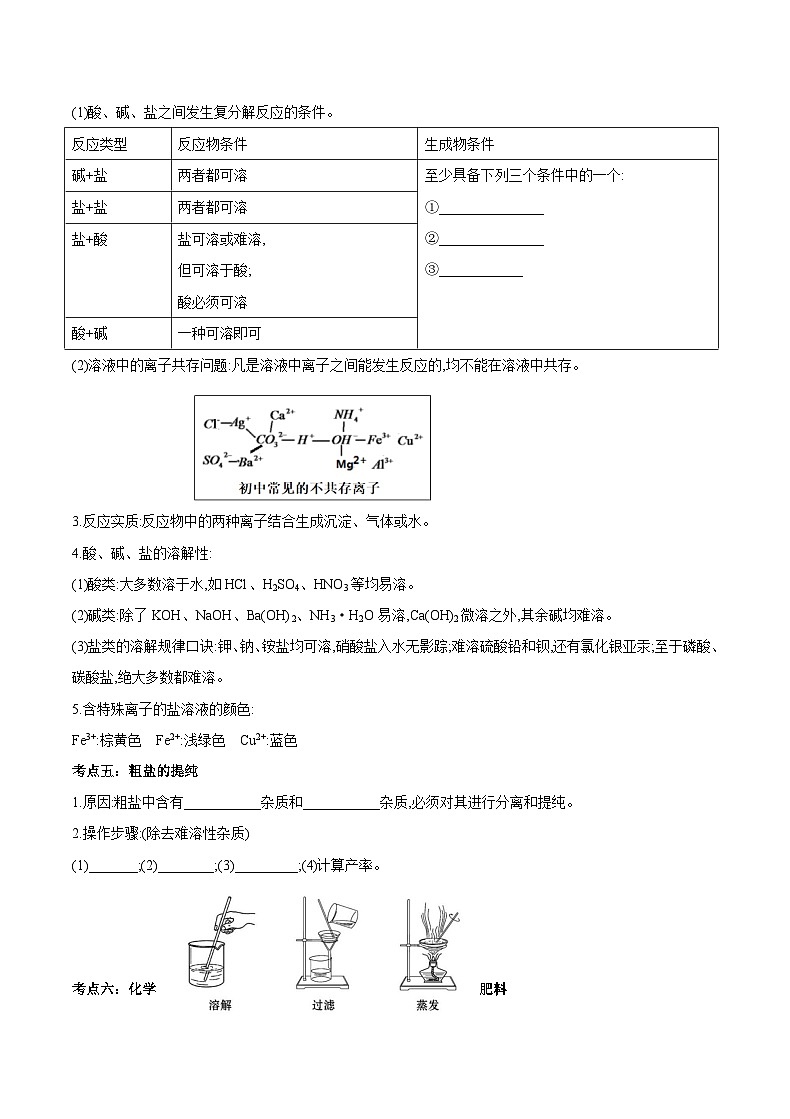 第十一单元 盐+化肥-【大单元复习】最新中考化学一轮复习备考学案（人教版）第3页